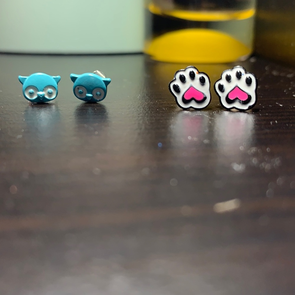 Animal themed earrings owl and paw prints